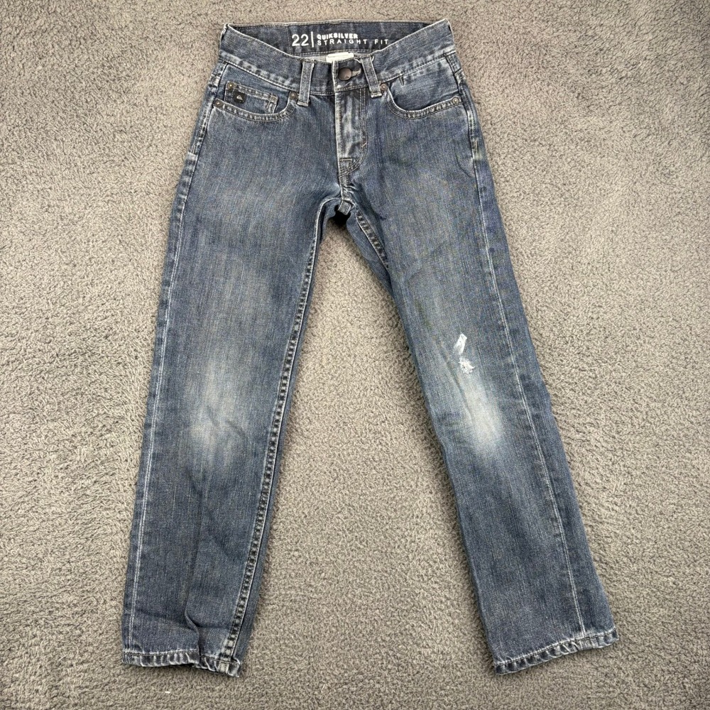 Quiksilver Boys 22 Straight Fit Denim Jeans Distressed‎ Blue Cotton